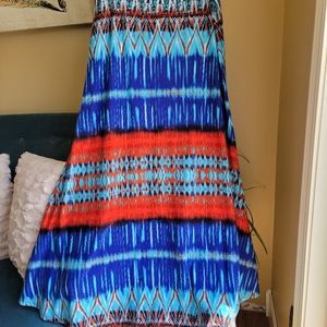 (Bisou Bisou) Blue and Orange Maxi Skirt, Size XL